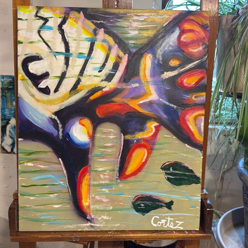 Fish abstract size 20X 24 Acrylic hand painted by Cortez Curtis very colorful.